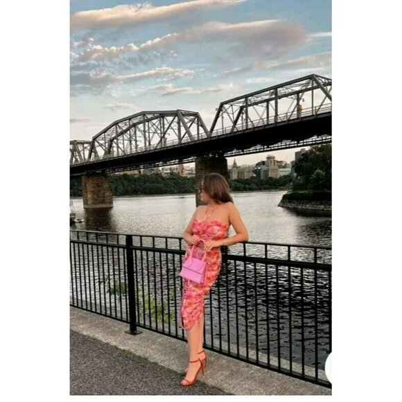 Zara Floral Printed Tulle Dress Off-Shoulder Pink 5039/680 Bloggers Small - Picture 8 of 8